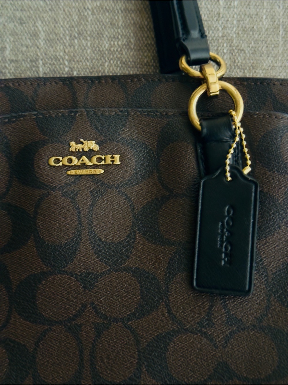 Coach Brown Signature Canvas Satchel with Black Leather Trim - Picture 10 of 16